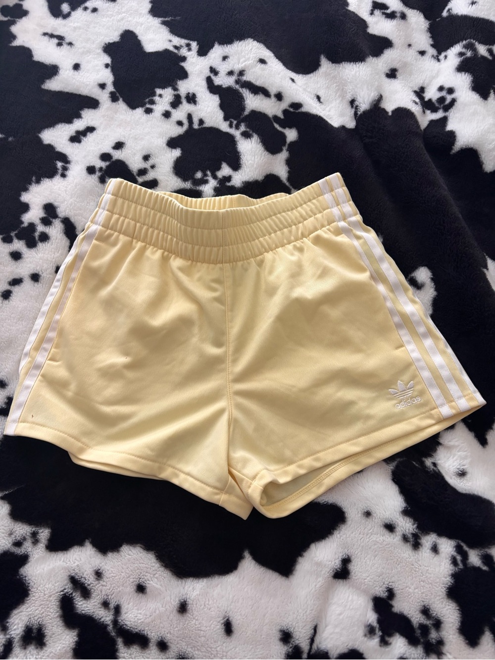 adidas Pale Yellow 3-Stripe Athletic Shorts